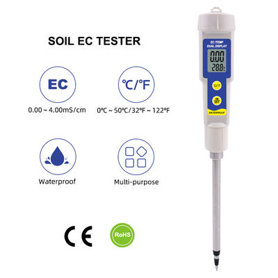 Grond EC & Temperatuur Tester - 2-in-1 waterdichte meter met 0,00 - 4,00 mS/cm bereik, voor tuinen/hydroponie/huisplanten