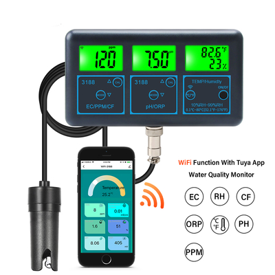 WiFi Tuya App Digitale Multifunctionele PH-meter - 7-in-1 PH, EC, ORP, TDS, RV%, CF, Temperatuur Online Tester Waterkwaliteit Analyzer