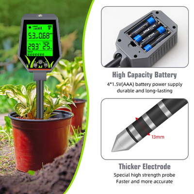 YIERYI 6 in 1 PH / EC / Vocht / zonlicht / luchtvochtigheid Digitale bodemanalysatormeter