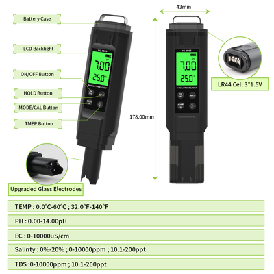 YIERYI YG-9909 Digitaal 5 in 1 waterkwaliteitsmeter Hoogprecisie PH-meter voor boerderijtuin