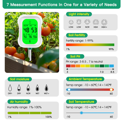 Yieryi 7-in-1 Soil Tester Essentiële hulpmiddel voor bodem pH, vocht, lichtintensiteit en temperatuur, vruchtbaarheid, luchtvochtigheid, omgevingstemperatuur