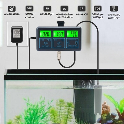 7-in-1 slimme waterkwaliteitsmonitor ¢ pH/EC/ORP/PPM/CF/TDS/temperatuur voor aquarium, hydroponics en zwembad