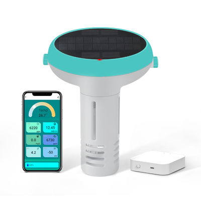 7 in 1 slimme zwembadmonitor met app ¢ zonne- / USB-aangedreven waterkwaliteitsmeter
