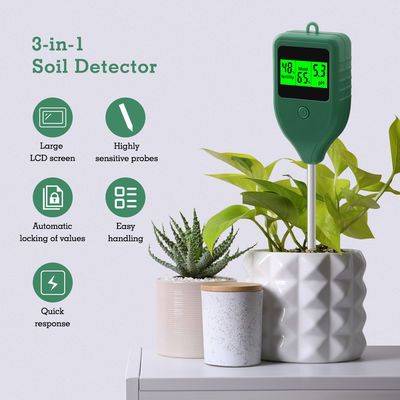 Drie in één bodemdetector, pH-zuurgraadmeter, bodemvochtmeter, vruchtbaarheidsmeter voor bloemen en potplanten