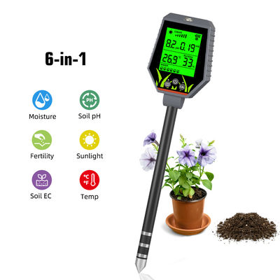 6-in-1 Grondtester Kit | Vocht/pH/Voedingsstoffen/Zonlicht/EC/Temperatuur Meter voor Tuin, Boerderij & Kamerplanten