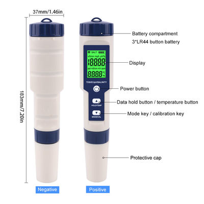 5 - in - 1 Waterkwaliteitstester - pH/TDS/EC/Zoutgehalte/Temp Meter voor Thuis, Aquarium & Laboratorium