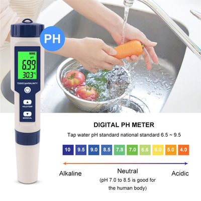 5 - in - 1 Waterkwaliteitstester - pH/TDS/EC/Zoutgehalte/Temp Meter voor Thuis, Aquarium & Laboratorium