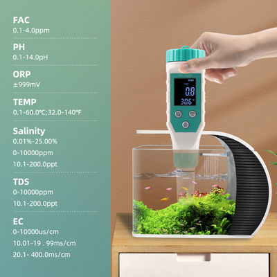 7 - in - 1 waterkwaliteitsmeter - FAC/pH/ORP/zoutgehalte/TDS/EC/tempmeter voor aquacultuur, thuis en laboratorium