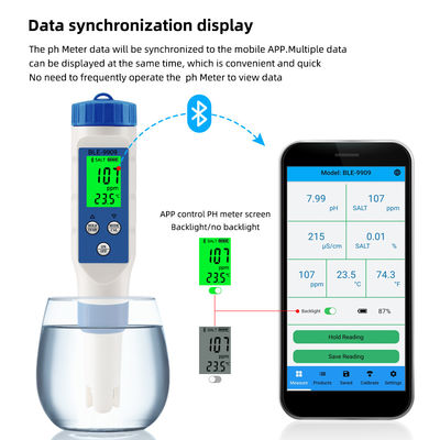 Smart 5-in-1 Bluetooth Waterkwaliteitstester - pH/TDS/EC/Zout/Temp Meter voor Thuis, Aquacultuur & Hydrocultuur