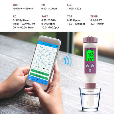 Smart 7-in-1 Bluetooth-waterkwaliteitstester - pH/EC/TDS/ORP/Zout/S.G/Tempmeter voor thuis, laboratorium en aquacultuur