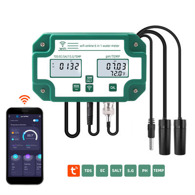 Wifi ingeschakeld 6 in 1 waterkwaliteit tester afstandsbediening PH / TDS / EC / zout / S.G / temp Voor aquarium zwembad laboratorium
