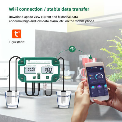 Wifi ingeschakeld 6 in 1 waterkwaliteit tester afstandsbediening PH / TDS / EC / zout / S.G / temp Voor aquarium zwembad laboratorium