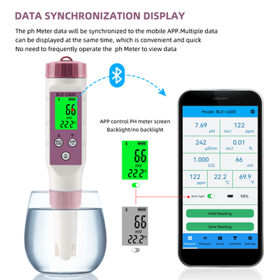 Digitale waterkwaliteitsmeter 6 in 1 pH/EC/TDS/ORP/zout/temperatuur drinkwatermeter