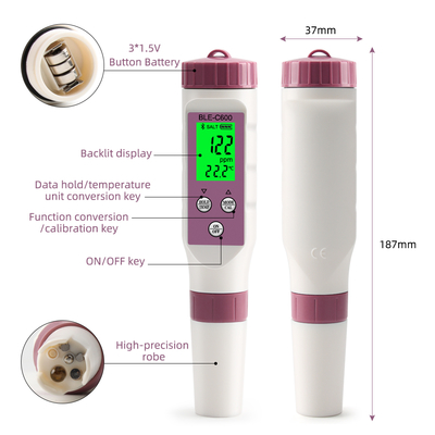 Digitale waterkwaliteitsmeter 6 in 1 pH/EC/TDS/ORP/zout/temperatuur drinkwatermeter