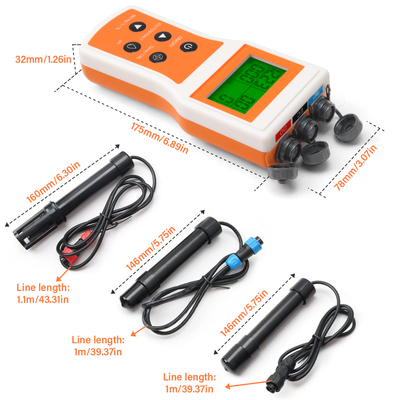 Slimme handheld 6-in-1 opgeloste zuurstof/PH/TDS/EC/SALT/TEMP waterkwaliteitsanalysator