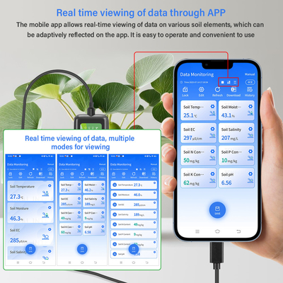 8-in-1 Grondsensor voor Android NPK pH Vocht EC Zoutgehalte Meter