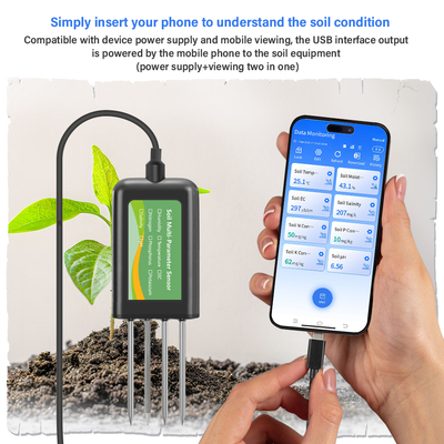 8-in-1 Grondsensor voor Android NPK pH Vocht EC Zoutgehalte Meter