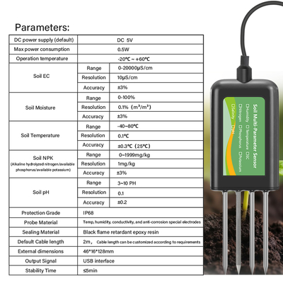 Slimme 8-in-1 Bodem NPK EC PH Temperatuur Vocht Sensor USB Multi-Parameter Analyser voor Precisielandbouw