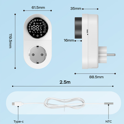 Slimme Tuya WiFi Thermostaatstekker met Timer, Sensor en Touch Control