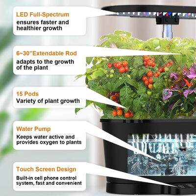 15 Pods Slimme Hydroponics Systeem met Full-Spectrum LED en Slimme Watercirculatie voor Kamerplanten