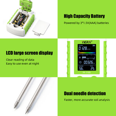 YIERYI 6-in-1 Bodemtester met 90° Draaibaar Display voor Eén-Staps Bediening - Meet pH, Vruchtbaarheid, Vochtigheid, Licht, Temperatuur en Luchtvochtigheid