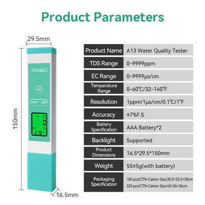 Hoge Precisie Duurzame Titanium Legering Probe Water TDS Meter met 0-9999 ppm TDS Bereik en Multiparameter pH Meting