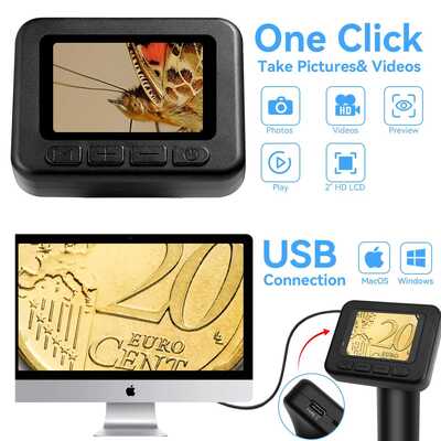 50X-1000X Draagbare Digitale Microscoop met 2" IPS Scherm en 8 Instelbare LED's voor Observatie in Hoge Definitie