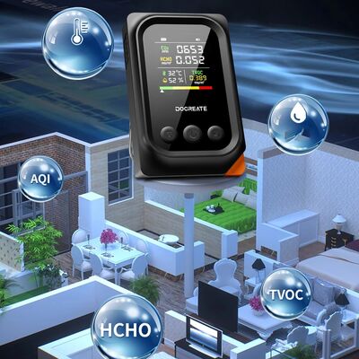Portable 5-in-1 Air Quality Monitor with CO2 HCHO TVOC Detection and IP54 Rating for Indoor Use