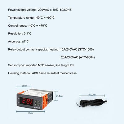 STC-1000 Digitale Thermostaattemperatuurregelaar met LCD-scherm 0,1°C Resolutie en Hoogtemperatuuralarm