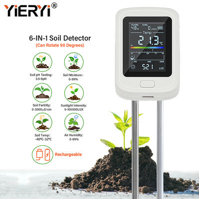 6-in-1-grondproefmeter met LCD-achterlichtscherm en USB-opladen van type C voor nauwkeurige bodemanalyse