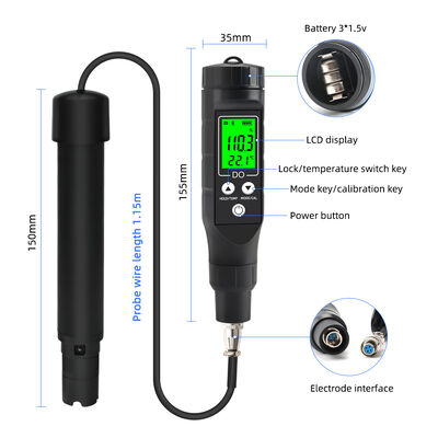 Smart Bluetooth-opgeloste zuurstofmeter met hoge precisie 0,1 mg/l en afneembare sonde voor hydroponie en waterbehandeling