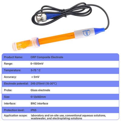 ORP Electrode Sensor with ±5mV Accuracy, 0~1500mV Range, and IP65 Protection for Wastewater & Lab Use