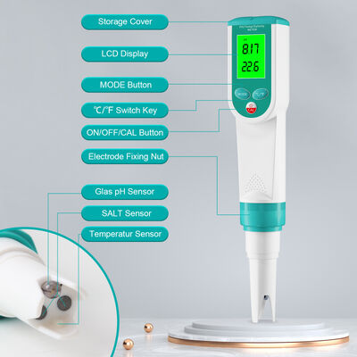 Waterdichte digitale zoutgehalte-test en pH-meter met HD-groot scherm voor 0-100% zoutgehalte