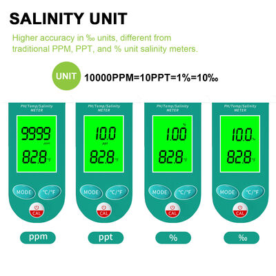 Waterdichte digitale zoutgehalte-test en pH-meter met HD-groot scherm voor 0-100% zoutgehalte