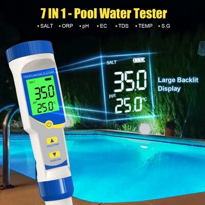 7-in-1 Multifunction Digitale Water Tester met Hoge-Precisie Probe en Verlicht LCD-Scherm voor Zwembad en Aquarium Waterkwaliteit Testen