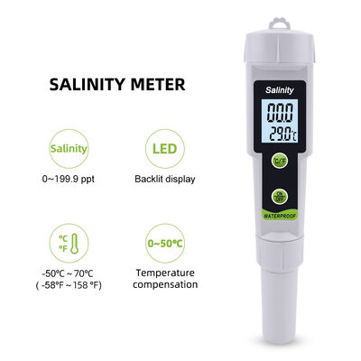 Digitale zoutmeter met hoge nauwkeurigheid met LED-scherm en meetbereik van 0~199.9ppt voor drinkwater, zeewater en zwembad