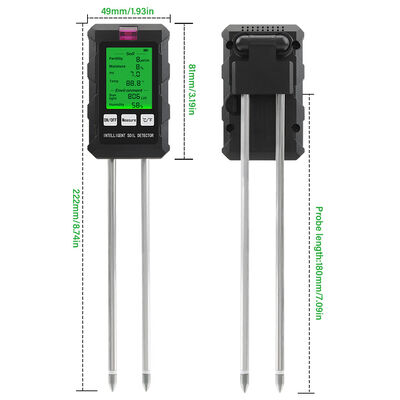 YiERYi 6-IN-1 bodemdetector 3.5-9pH/0-99% Vocht/0-3000μs/cm Vruchtbaarheid 90° Draaibaar scherm