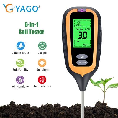6-in-1 Bodem PH-meter Tuinbodem PH / Vruchtbaarheid / Vocht / Licht / Luchtvochtigheid / Temp Multi Functioneel Bodemtestinstrument