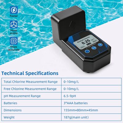 YIERYI Draagbare fotometrische nauwkeurige waterkwaliteitsmeter voor pH Restchloor Totaal Chloor