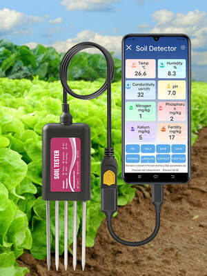 YIERYI 8-in-1 USB Bodemtester met Real-Time Monitoring pH Vocht NPK EC Temperatuur Vruchtbaarheidssensor voor Android HarmonyOS
