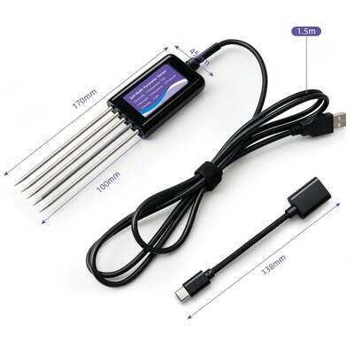 Verbeterde USB-C-aangesloten bodemtester met EC-temperatuur-vochtigheid, PH-vrugbaarheid en N-P-K-gegevensopslagfunctie