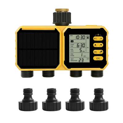 YiERYI Zonne-Water Timer 4 Uitgangen Irrigatiecontroller met Regensensor Automatisch Gepland Watersysteem met Kinderslot voor Tuin Gazon Boerderij Irrigatieklep