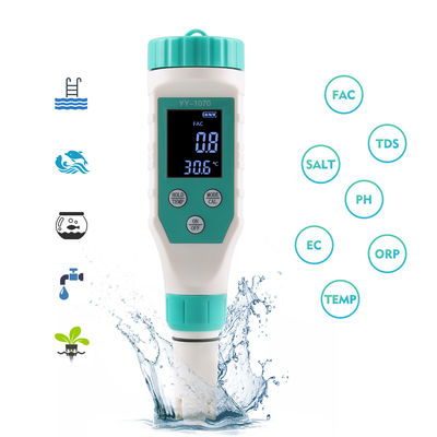 7 - in - 1 waterkwaliteitsmeter - FAC/pH/ORP/zoutgehalte/TDS/EC/tempmeter voor aquacultuur, thuis en laboratorium