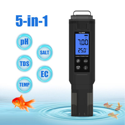 5 - in - 1 Waterkwaliteitstester - pH/Zout/TDS/EC/Temp Meter voor Aquarium, Zwembad & Thuis