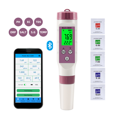 Digitale waterkwaliteitsmeter 6 in 1 pH/EC/TDS/ORP/zout/temperatuur drinkwatermeter