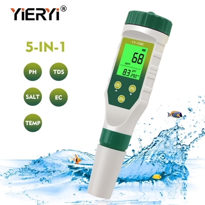 5-in-1 Multi-parameter PH-meter met achtergrondverlichting voor laboratorium & aquarium PH, TDS, zoutgehalte, EC, temperatuurtester