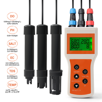Slimme handheld 6-in-1 opgeloste zuurstof/PH/TDS/EC/SALT/TEMP waterkwaliteitsanalysator