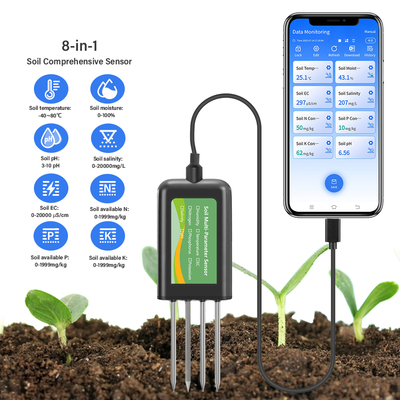 8-in-1 Grondsensor voor Android NPK pH Vocht EC Zoutgehalte Meter