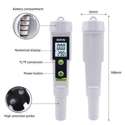 Digitale zoutmeter met hoge nauwkeurigheid met LED-scherm en meetbereik van 0~199.9ppt voor drinkwater, zeewater en zwembad