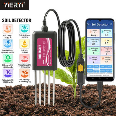 YIERYI 8-in-1 USB Bodemtester met Real-Time Monitoring pH Vocht NPK EC Temperatuur Vruchtbaarheidssensor voor Android HarmonyOS